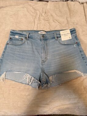 Abercrombie light denim Distressed High-Rise Mom Shorts